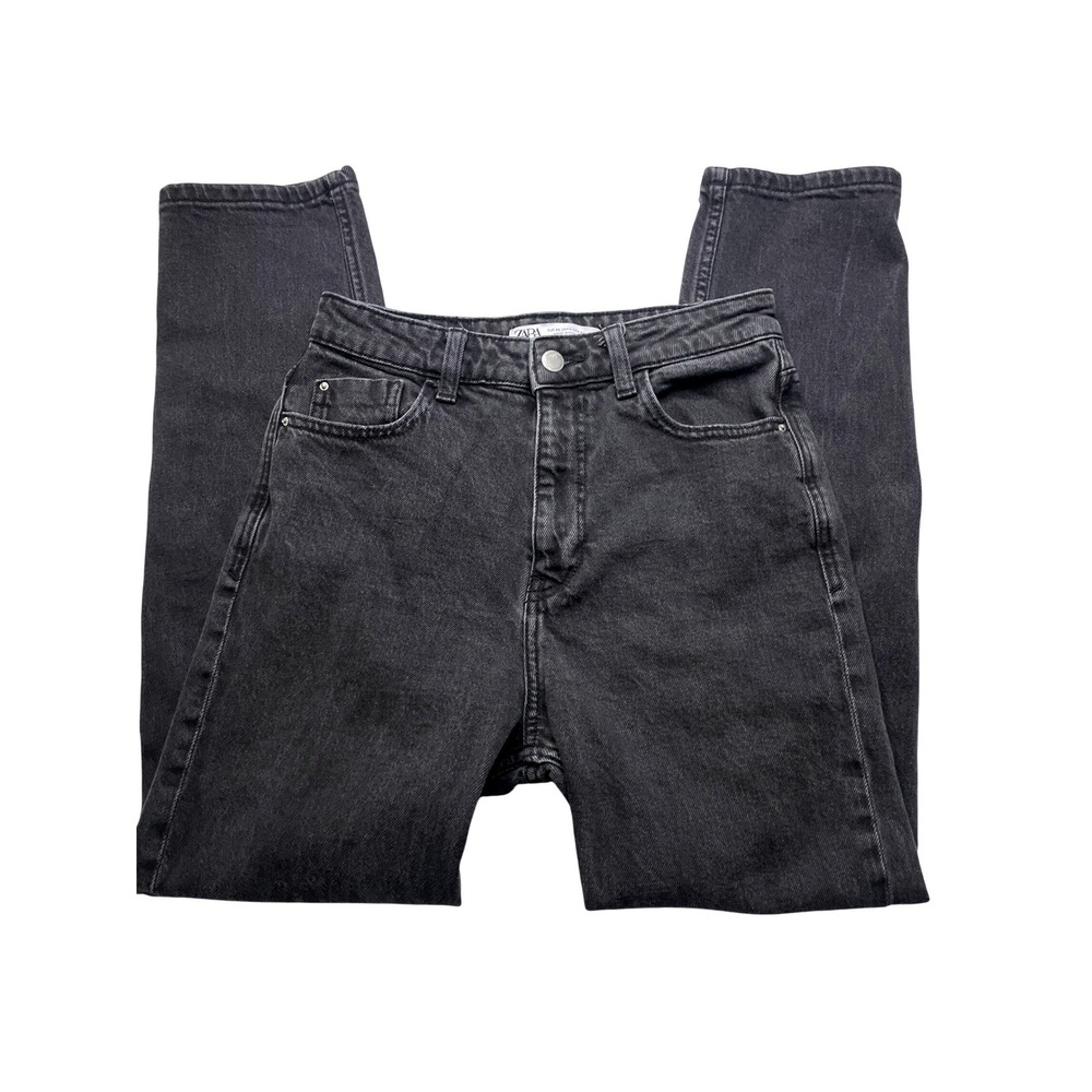 Zara‎ Jeans Women 4 Black High Rise Tapered Faded Denim Slim Fit 5-Pocket